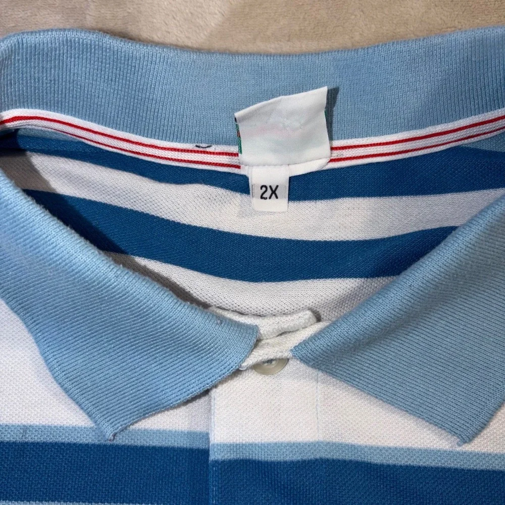 Lacoste Mens 2X Striped Pique Polo Shirt Blue White Short Sleeve Logo Top